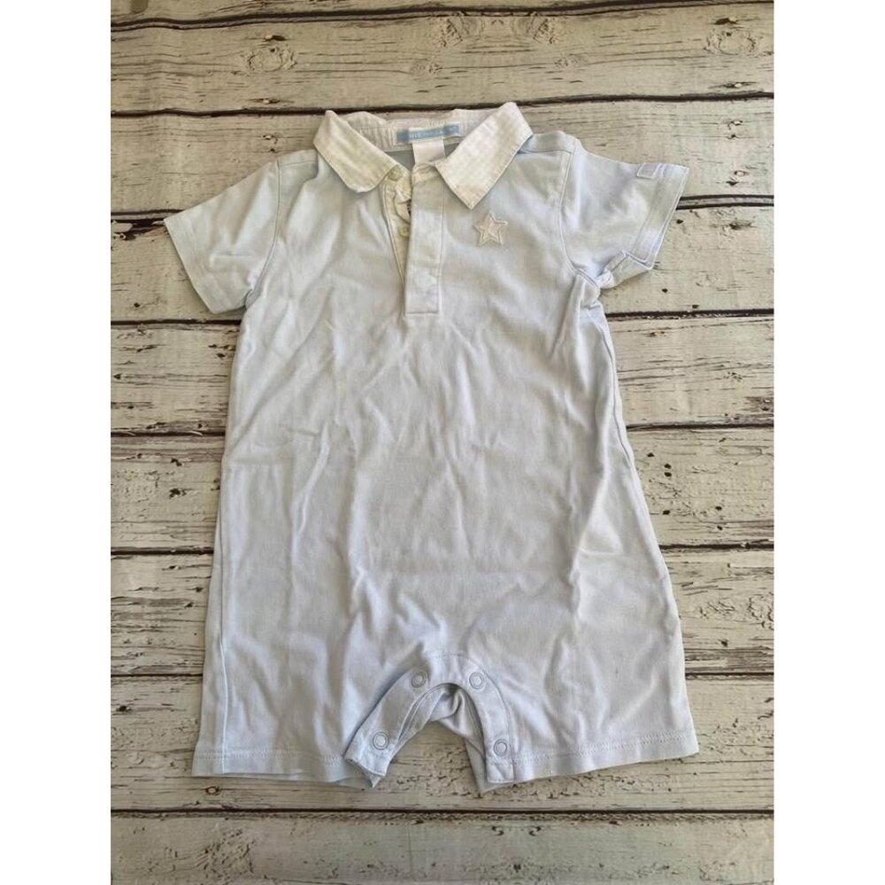 Adorable Janie and Jack boy's blue romper with gingham collar size 3-6 months